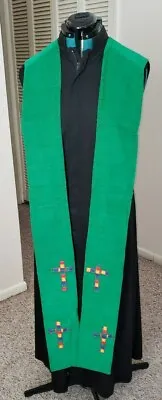 Clergy Officiant Stole Vestment Hand Made Green Corduroy Unique Style  • $27