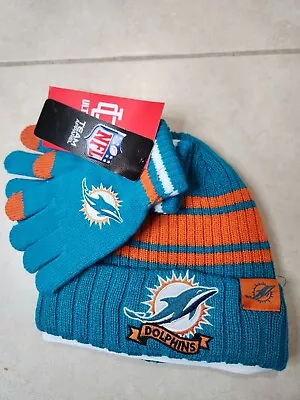 NWT NFL Miami Dolphins Beanie Hat Cap And Gloves Set  • $12