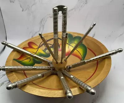 $17.75 • Buy Wooden Nut Cracker Bowl Set With 4 Metal Nut Crackers And 3 Picks VINTAGE