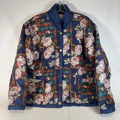 Vintage Casual Corner Navy Floral / 80's Silk Quilt Jacket Women's Medium • $24.99