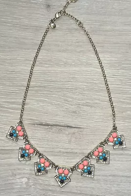J. Crew Teal/Navy/Pink Chunky Gold-Toned Statement Necklace Crystal Rhinestones • $9.70