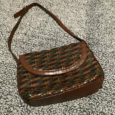 Vintage Multicolored Woven Leather Purse Bags By Marlo 12x8x3 • $20