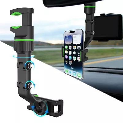 360° Car Rear View Mirror Phone Mount Holder Stand Cradle For IPhone 15 Samsung • $6.99