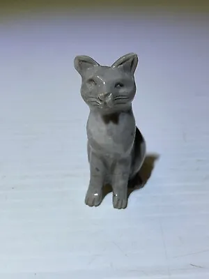 Hand Carved Miniature Gray Stone Cat Sculpture 2” Tall • $15