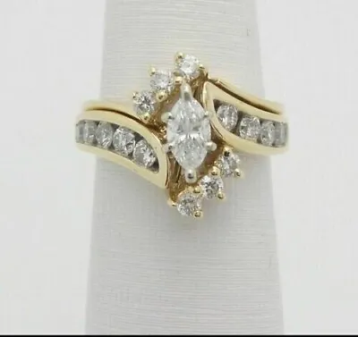 3CT Marquise Natural Moissanite Women's Wedding 14k Yellow Gold Plated Free Size • $115.49