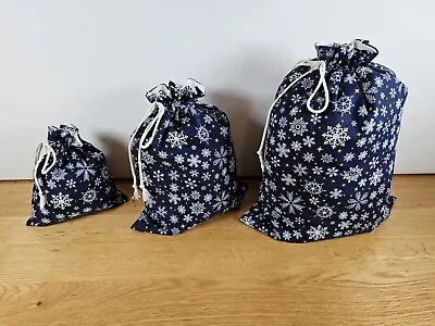Fabric Drawstring Gift Bags Christmas Cotton Reusable Bags Handmade UK • £12.95
