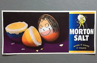 Rare Vintage 1961 MORTON Salt When It Rains It Pours 2 Sides Poster Sign Add • $125