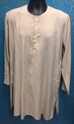£12 • Buy Double Bull Indian Shirt Kurta Cream Tunic 4 Buttons 37” VGC