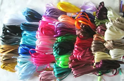 £1.45 • Buy 3mm DOUBLE FACED SATIN RIBBON  3m Length Lots Of Colours Thin Narrow