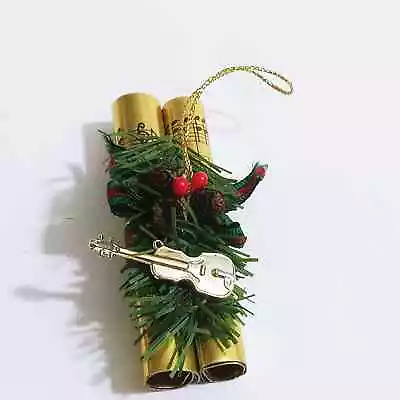 Vtg Christmas Music Sheet & Violin Ornament Ferns Holiday Musical Decoration (z) • $12