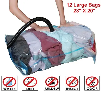 $23.95 • Buy 12 PACK Space Saver Large Vacuum Storage Bags ZIPLOCK Compressed Organizer Bags
