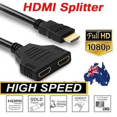 1In2 Out HDMI Splitter Amplifier Duplicator Full HD 1080p 4K 3D V1.4 DVD AUS OZ • $8.99