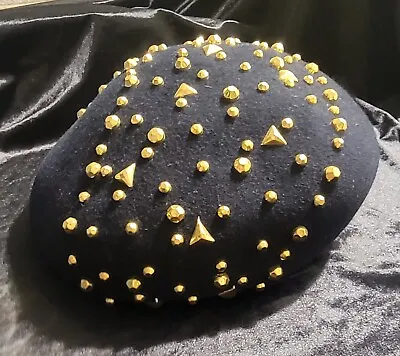 Rare VTG New York Paris Mr. John Beret Navy 100% Wool Hat W/ Silver Rhinestones • $74.99