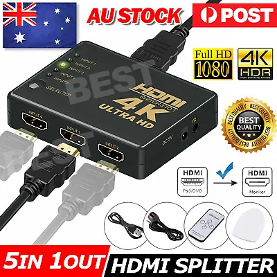 5 Port HDMI Splitter Switch Switcher Hub Box HDTV Ultra HD 4K 60Hz With Remote • $9.45