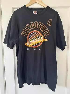 Vintage Vancouver Canucks XL Single Stitched Black 90’s T Shirt Rare BURE 22x29 • $20