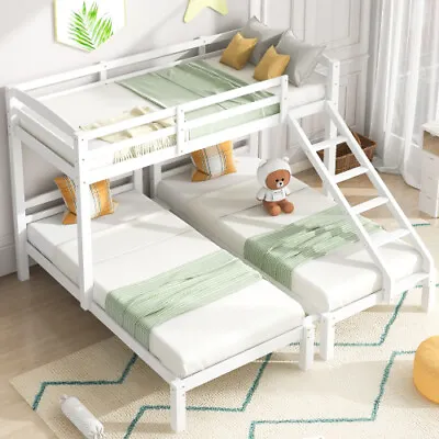 £439.99 • Buy Wooden Bunk Bed White Triple Sleeper 3FT Single Bed Frames For Kids Teens Adults