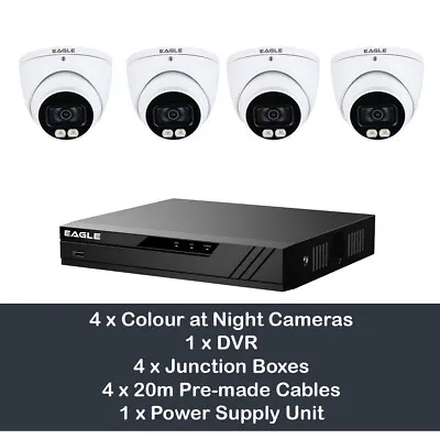 Eagle 4 Camera 5MP Full Colour At Night CCTV Camera Kit 4 Channel DVR 20m Cables • £349.99