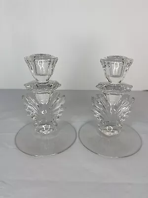 Fostoria Baroque Vintage Candlesticks Candle Holders Single Taper Pair Clear • $28.99