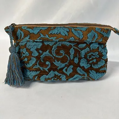 $38 • Buy Zara Woven Crushed Velvet Clutch Handbag Boho Zip Closure Tassel Pull Tab Y2K
