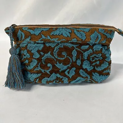 Zara Woven Crushed Velvet Clutch Handbag Boho Zip Closure Tassel Pull Tab Y2K • $38