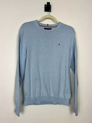 Tommy Hilfiger Mens MEDIUM Lightweight Crew Neck Sweater 100% Cotton Light Blue • $12.50