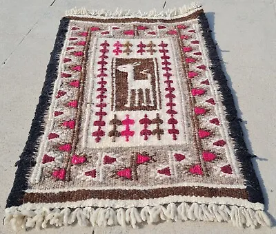 Authentic Hand Knotted Vintage Morocco Kilim Kilim Wool Area Rug 1.8 X 1.3 Ft • $24.99