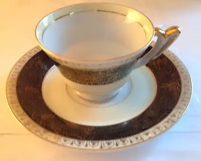 Antique Ucagco China Black & White Gold Trim Demitasse Tea Cup & Saucer Japan • $9.95