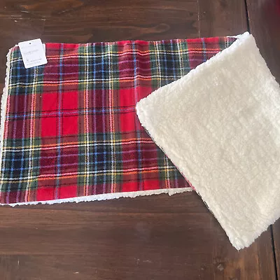 Pottery Barn Simon Plaid Sherpa Back Lumbar Pillow Cover 14” X 36” Red Multi • $39