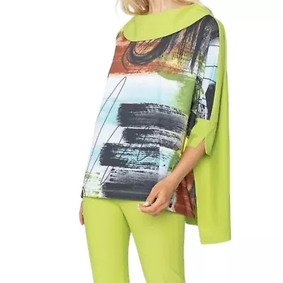 IC Collection | Women's Abstract Print Layered Poncho Top Green | XL • $40