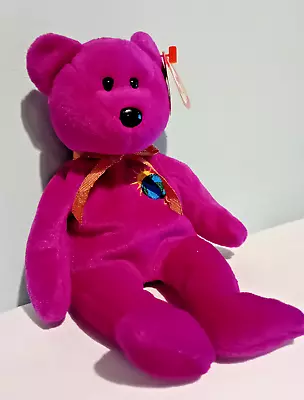 New TY Beanie Babies ‎B002NVC2YG Millenium Bear Fucshia Pink • £9.99