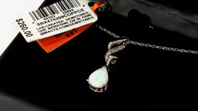 New Macys Sterling Silver Opal Gemstone Pendant Necklace 18  In Box W/ Tags $260 • $24.99