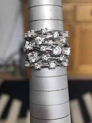 QVC Diamonique Sterling Silver Multi Band Ring - Size M • £99