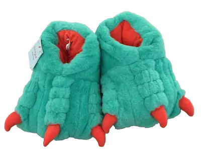 Green Orange Plush Monster Feet House Bedroom Slippers Size M Fits Shoe Size 2-3 • $27.50