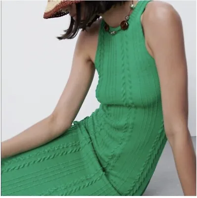$20.99 • Buy Nwt Zara Cable Knit Round Neck Sleeveless Dress Green - Size L Large