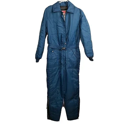 Men's Vtg Thermorama Blue Snowsuit Ski Snow Board Snowmobile Belted W/ Hood Sz S • $69.99