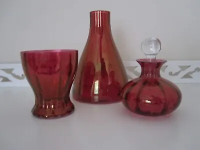Laura Ashley Red/Pink Glass Ornaments: Vase Perfume Bottle And Goblet • £15