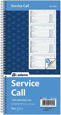 Service Call Book 5.25 X 11 Inch Spiral Binding 2-Part Carbonless 4 Message • $14.04