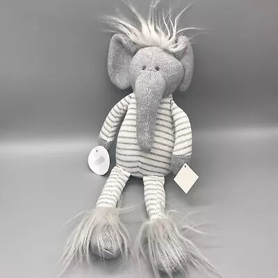 Mud Pie Knit Elephant Doll Gray White Striped New With Tags 15” Stuffed Animal • $15