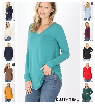 Womens Long Sleeve T-Shirt V-Neck Casual Basic Tunic Top Long Loose Blouse S-3X • $11.56