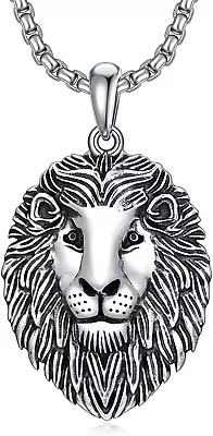 Lion Necklace S925 Sterling Silver Lion Head Medallion Pendant Jewelry Gifts For • $107.95