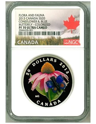 2013 Canada S$20 Flora And Fauna Coneflower & Blue Butterfly NGC PF70 UC COA OGP • $349.95