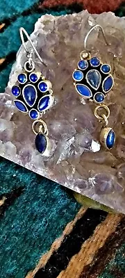 Vintage Denim Lapis Dangle Pierced Earrings • $25