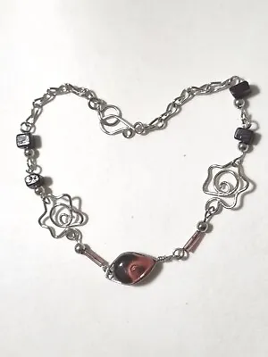 PERU Silver 8.5  Bracelet Chain PURPLE Murano Drop Charm Bead Gift Jewellery B75 • £3.30