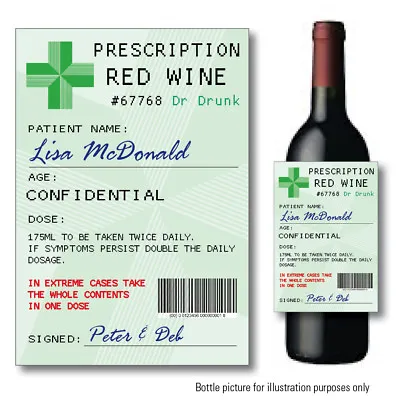 £3.29 • Buy Personalised RED WINE Prescription Bottle Label Sticker Birthday Santa Xmas 137