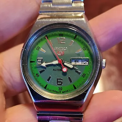 Automatic  Seiko 5 Vintage Green Dial Day  Date Men's  Watch Running Condition • $125