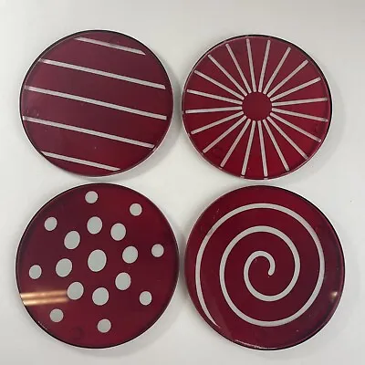 Mikasa Cheers Ruby Red Glass Motif Coasters Set Of 4 Christmas Colors • $19.95