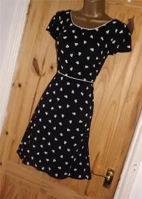 £22 • Buy Black Cream Polka Dot Hearts Vintage Repro WW2 40s 50s Party Tea Dress Size 14