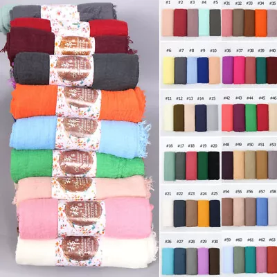 Women's Crinkle Scarf Hijab Headscarves Wraps Maxi Plain Scarves Shawls Wraps • $8.39