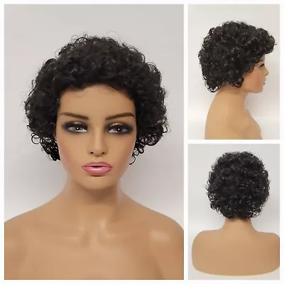 Black Wet Curly Short Wig Premium Synthetic Natural Daily Fashion #bswc-sepia • $18