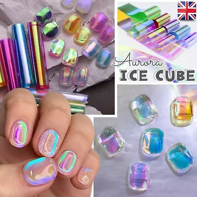 Aurora Nail Foil Ice Cube Cellophane Broken Glass Film Stickers Shiny Paper DIY • £10.99